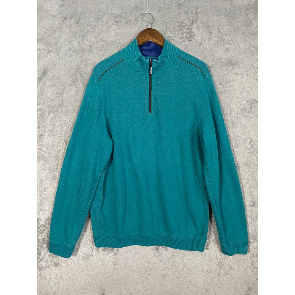 Tommy Bahama Pullover Sz L Teal Blue Flipshore Reversible 1/4 Zip Travel Coastal